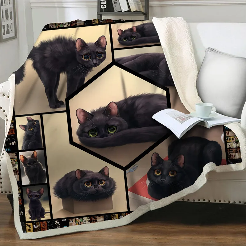 

Cartoon Cute Cat 3D Printed Fleece Throw Blankets For Beds Sofa Thick Quilt Nap Cover Bedspreads Sherpa Picnic Blanket Kids Gift