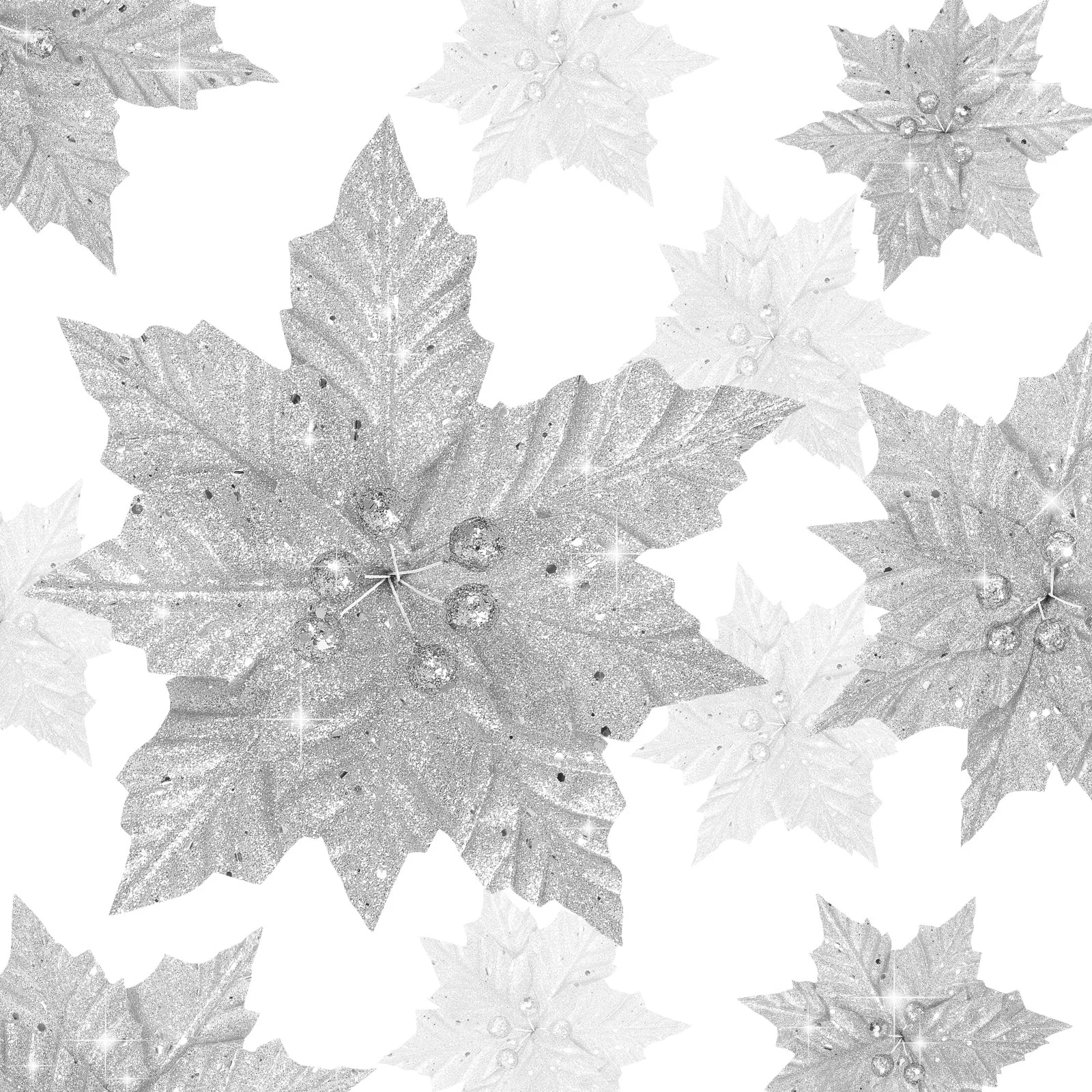

Flowers Christmas Artificial Poinsettia Tree Flower Decorations Glitterfake Withornaments Decor Poinsettias Clips Silver Stem