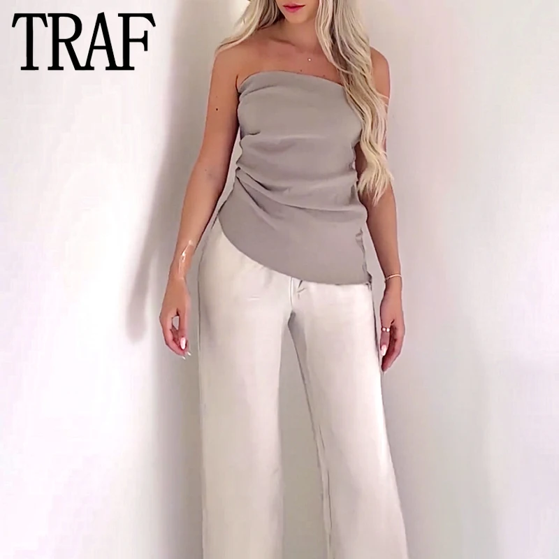 

TRAF Asymmetric Corset Top Female Ruched Crop Top Women Summer Backless Bustier Tops Ladies Off Shoulder Tops for Women 2023