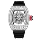Luxury Tonneau Shape Men's Quartz Watch Hollow Back Shell Inlaid Rhinestone Dial Design PU Strap Man Hip Hop Wristwatch Gift New Other Image