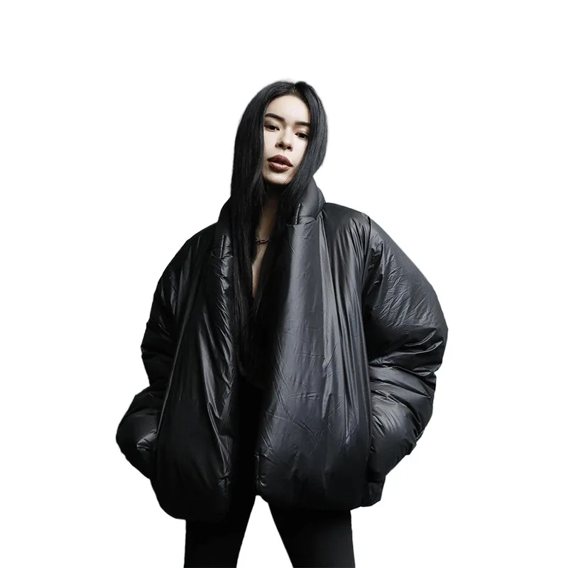 Winter Black Bubble Coats Women 2022 Fashion Zipper Scarf Collar Puffer Short Jackets High Street Outwear Casual Parka