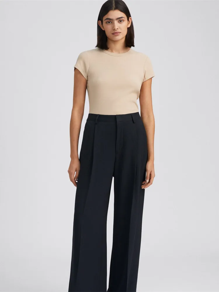 

Женская эластичная футболка из 100% хлопка, модный простой облегающий пуловер с круглым вырезом и короткими рукавами, Однотонная футболка из ...