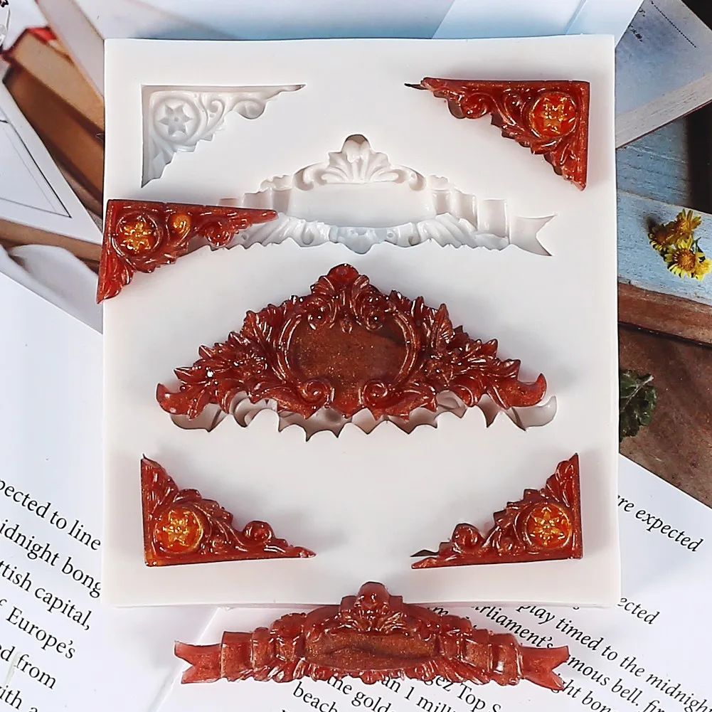 

3D Europ Style Embossed Pattern Silicone Mold DIY Retro Photo Frame Fondant Chocolate Baroque Cake Decor Tool Clay Plaster Mould