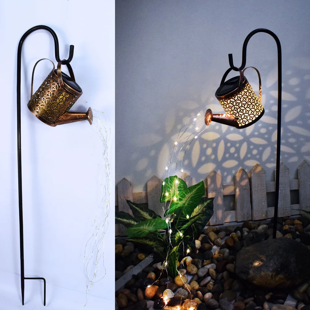 

Watering Can Hanging Solar Powered Lantern Garden Art Light LED Decor Metal Waterfall String for Patio Yard Pathway Plant Vine