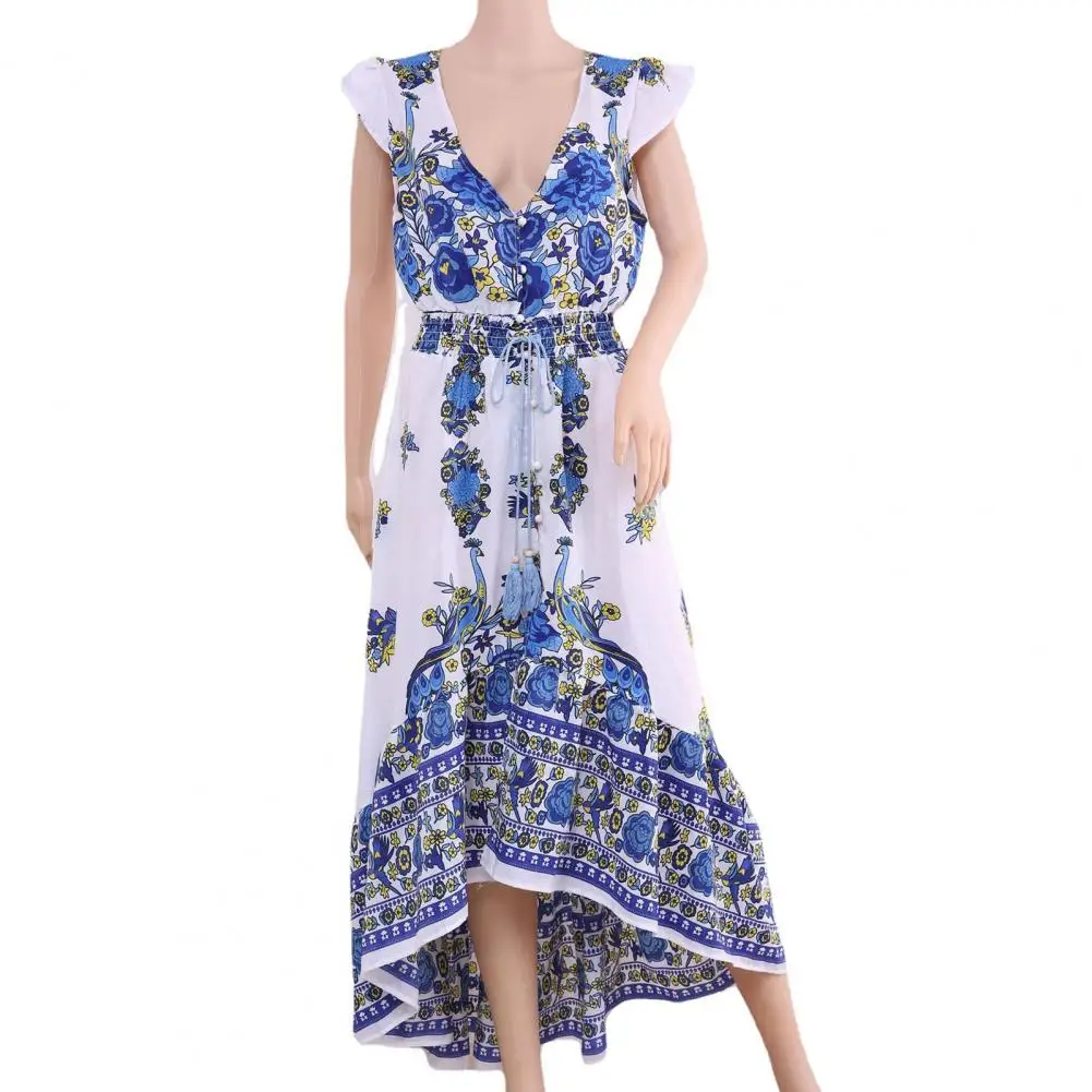 

Midi Dress V-neck Boho Dress Summer Boho Floral Print Long Dress