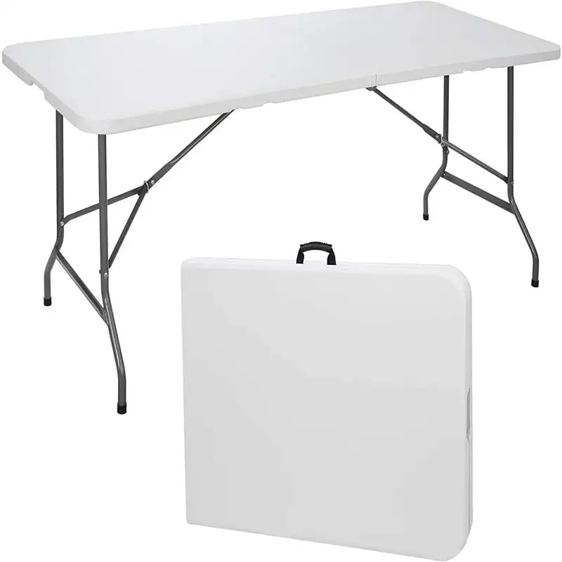 

Utility Table 6ft Fold-in-Half Portable Plastic Picnic Party Dining Camp Table, White