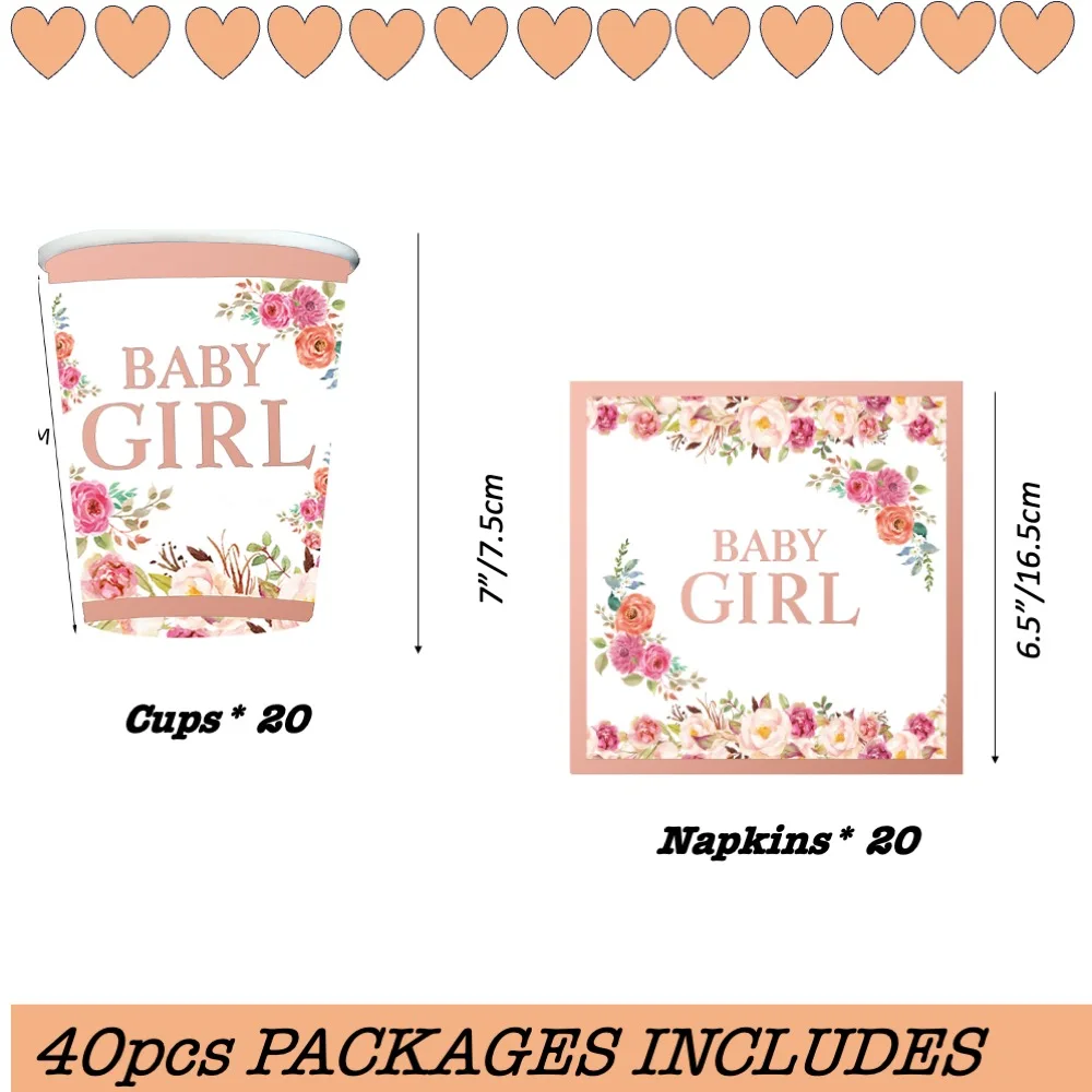 

Baby Girl 40pcs Party Sets Napkins Cups For School College Home Dinning Baby Shower Wedding Birthday Anniversary Events