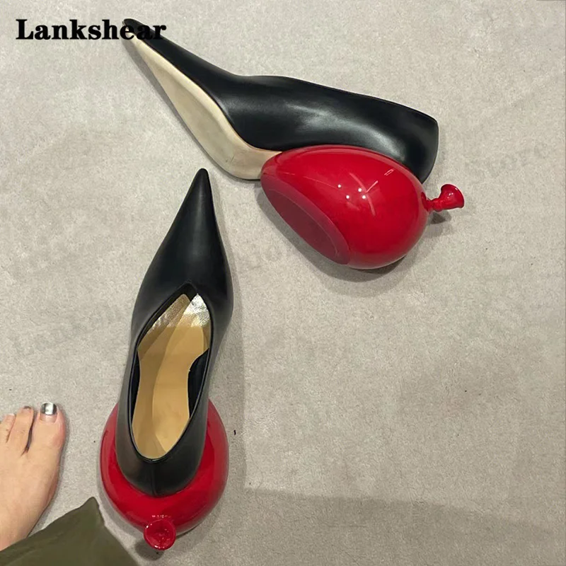 Red Balloon Bottom Heel Shoes Pointed Toe Pumps Women's High Heels Pointed Toe Fashion Casual Shoes Solid Color Size 35-39