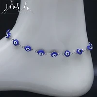 evil blue eye stainless steel anklets bracelets for women summer beach ocean kpop turkish eyes beads foot jewelry gifts asg50s05