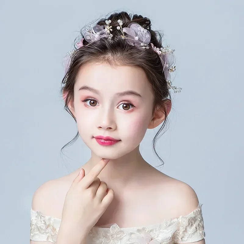 Детский венок головные уборы для девочек аксессуары волос тканевый жемчужный