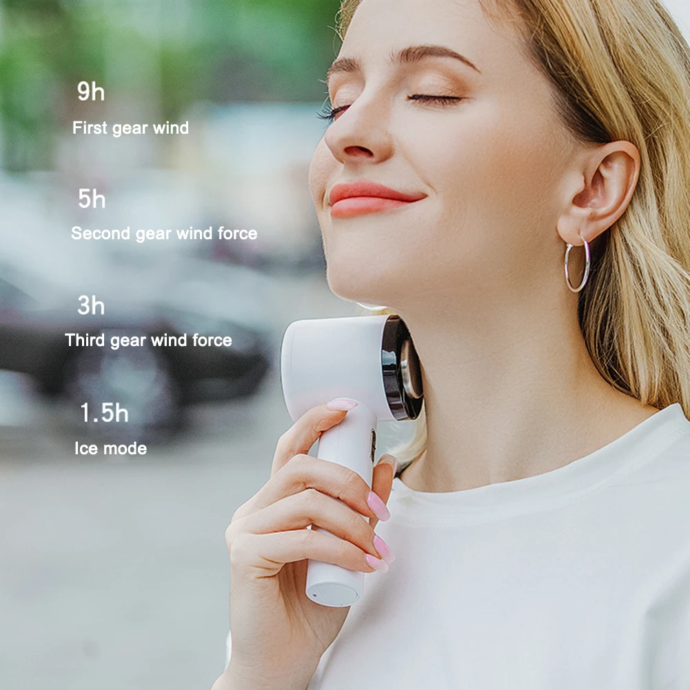 

Mini USB Fan Outdoor Portable Air Conditioner 2200mAh Battery Wireless Rechargeable Cold Compress Handheld Fan for Travel Home