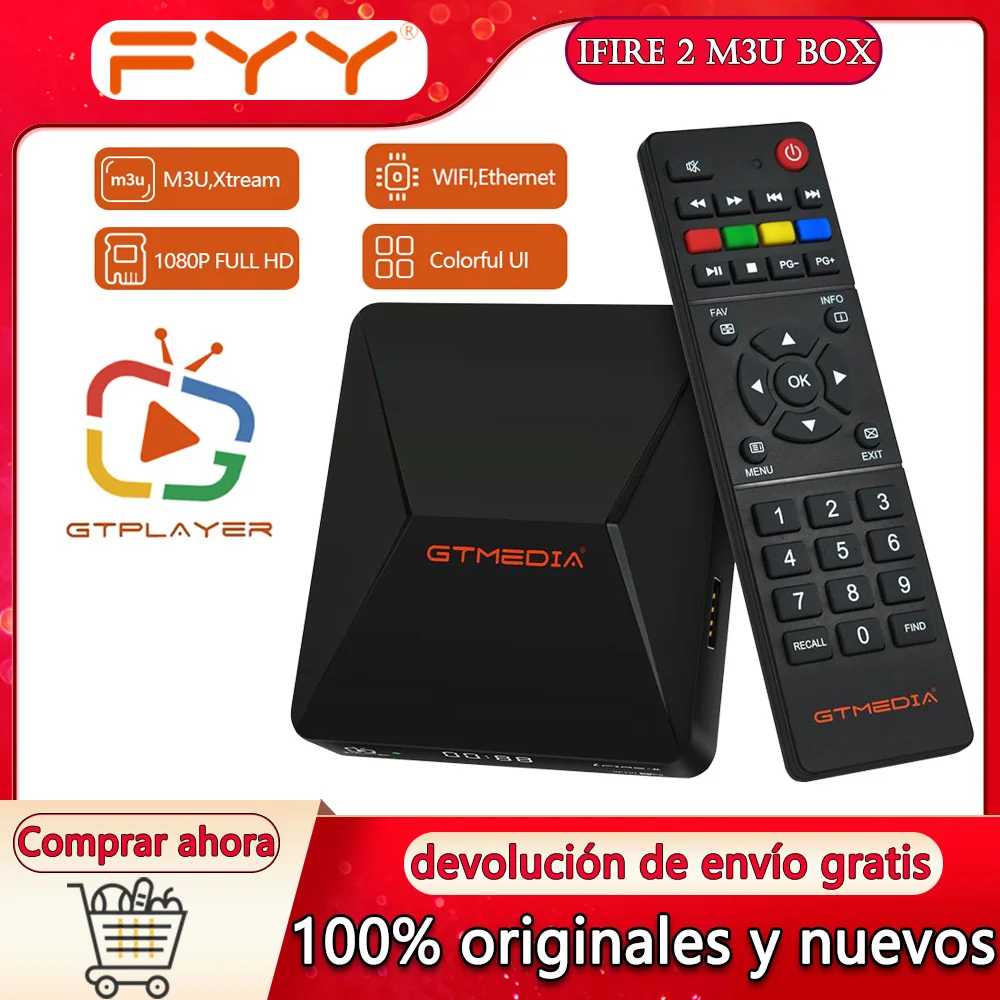 4K M3U TV Box GTMEDIA I-FIRE 2 Set Top Box H.265 HEVC 10Bit Decoder Built in 2.4G Wi-Fi Xtream Media Ethernet Player For Spain