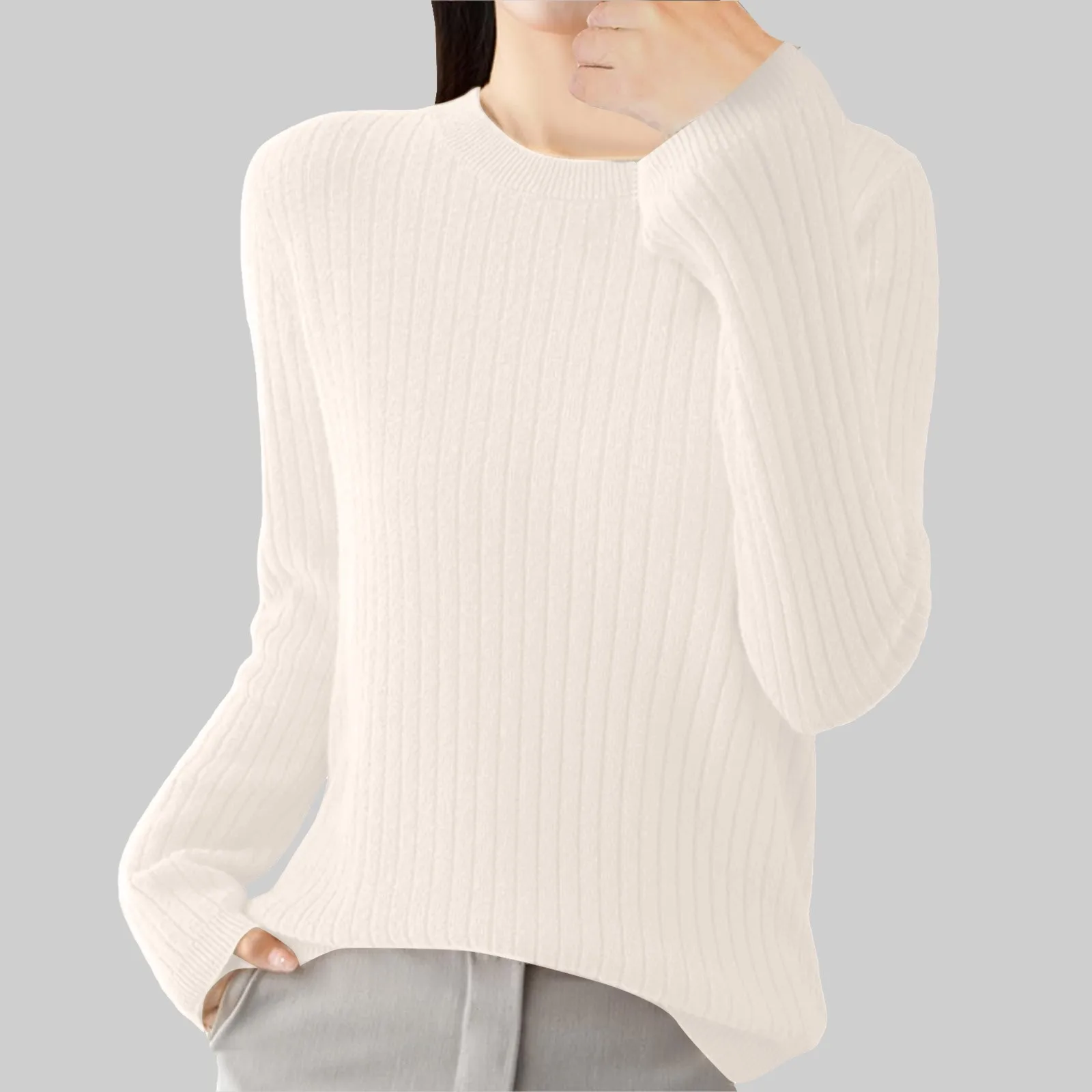 Популярный пуловер с круглым вырезом нижний свитер женские трикотажные топы