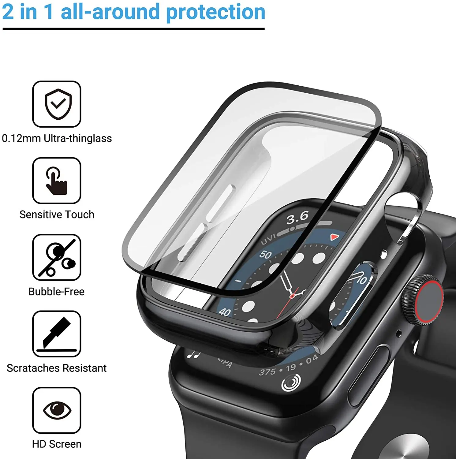 Фото Стекло и крышка для Apple Watch Φ 44 мм 40 мм 45 мм 41 мм 42 мм 38 мм, аксессуары с покрытием, защита экрана iWatch серии 9 8 6 5 3 se 7 №2