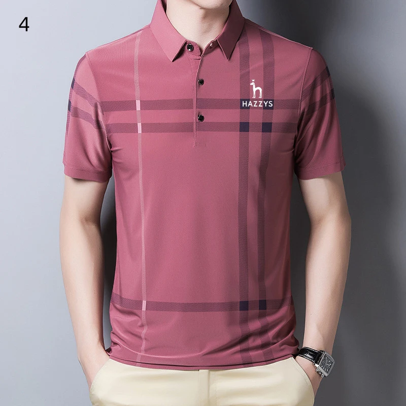 Hazzys Summer Golf Short Sleeve Men Middle-aged Men Casual Milk Silk Half Sleeve T-shirt Men's Clothes Ice Silk Polo Shirt