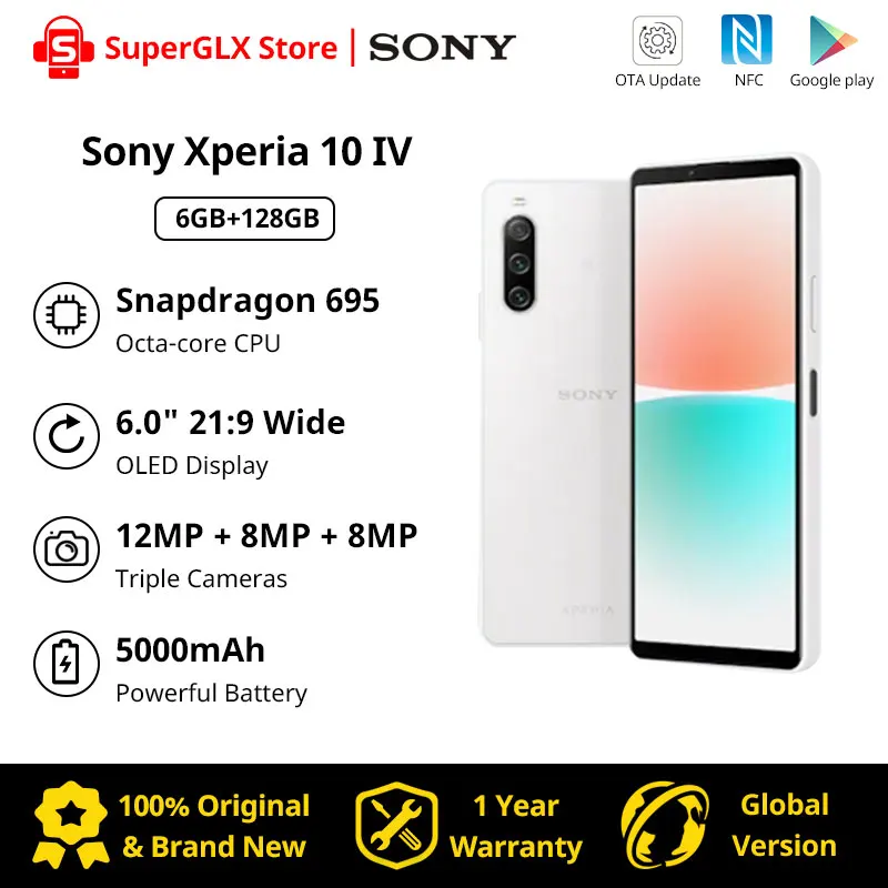 

Original Sony Xperia 10 IV 5G Smartphone Snapdragon 695 5000mAh Battery IP65/68 rating water resistance 6.0" Wide OLED display