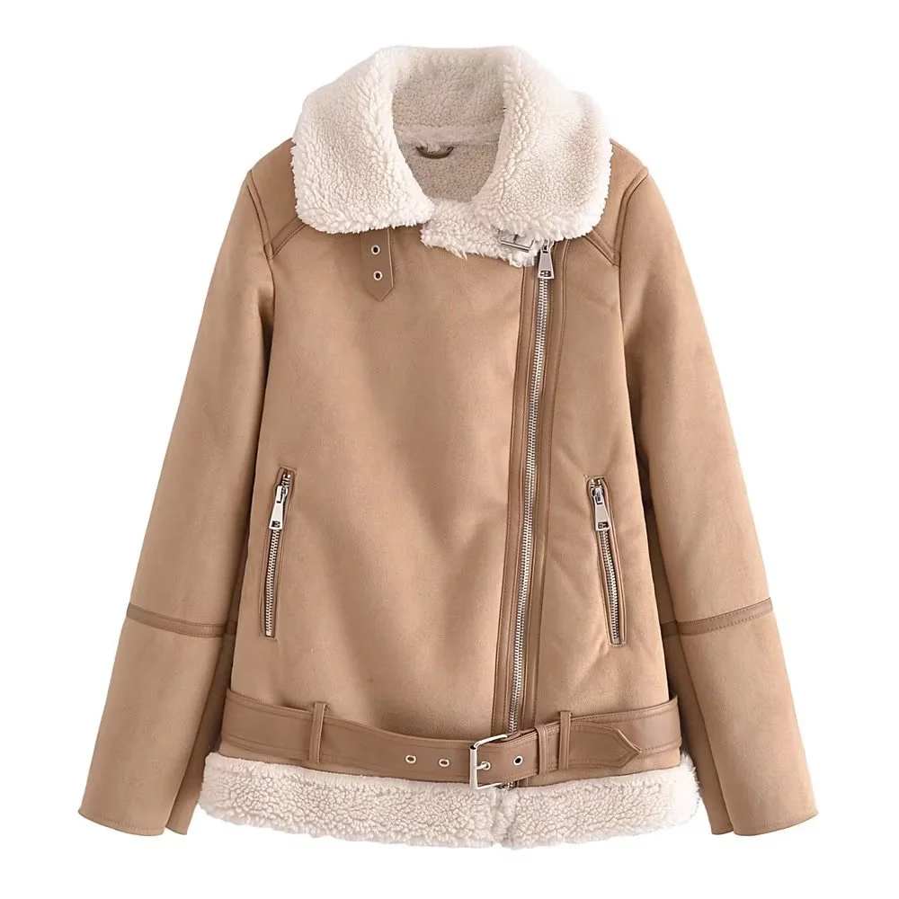

DiYiG Women 2022 New Fashion Winter Warm Suede Lamb Coat Female Thick Fur Leather Motorcycle Jacket Vintage Outwear Clothes