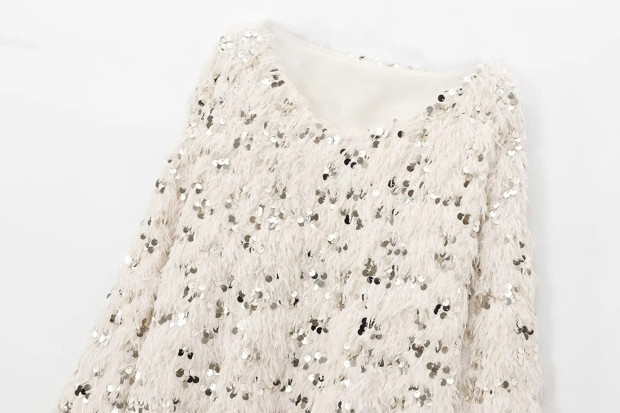 TRAFZA женский роскошный пуловер с перьями и пайетками стильный свободный свитер