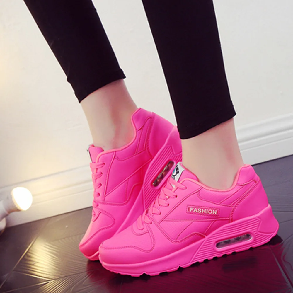 

Women Chunky Sneakers Lace Up Platform Vulcanize Shoes Pink Fashion Single shoe flat shoes