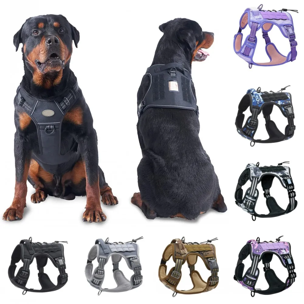 Тактическая шлейка для собак, военный тренировочный жилет для больших собак, шлейка для немецкой овчарки, регулируемый светоотражающий наг...