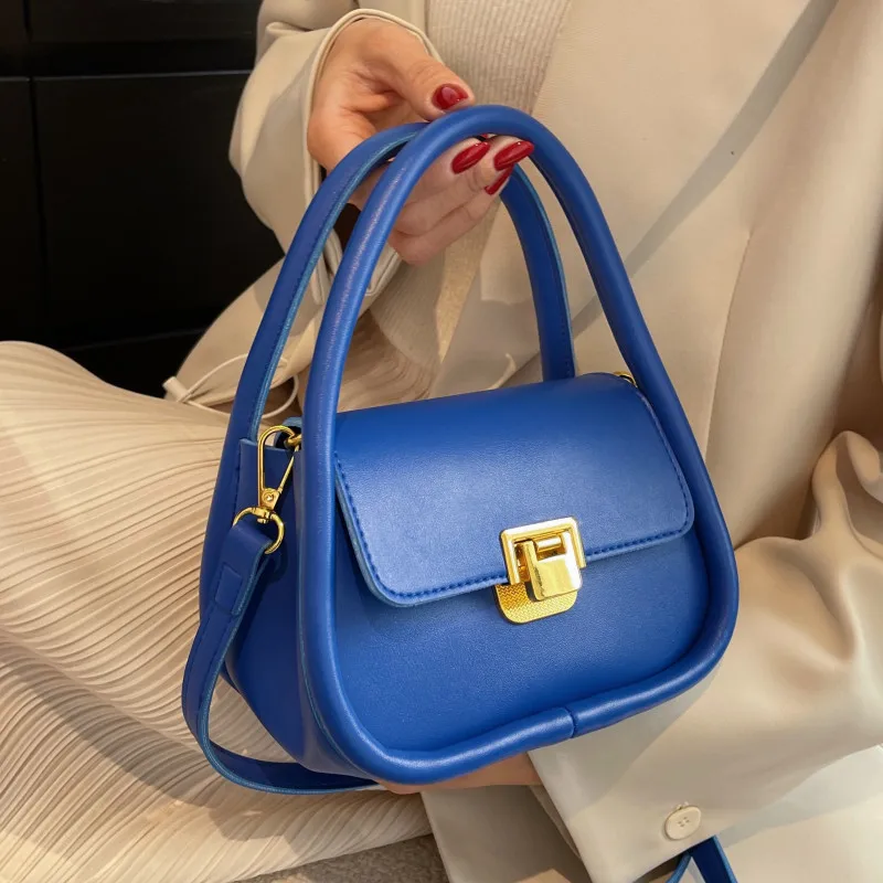 

Blue Small Flap Women's Messenger Bag Luxury Pu Leather Handbags Top Handle Designer Shoulder Bag Female All Match Crossbody Bag