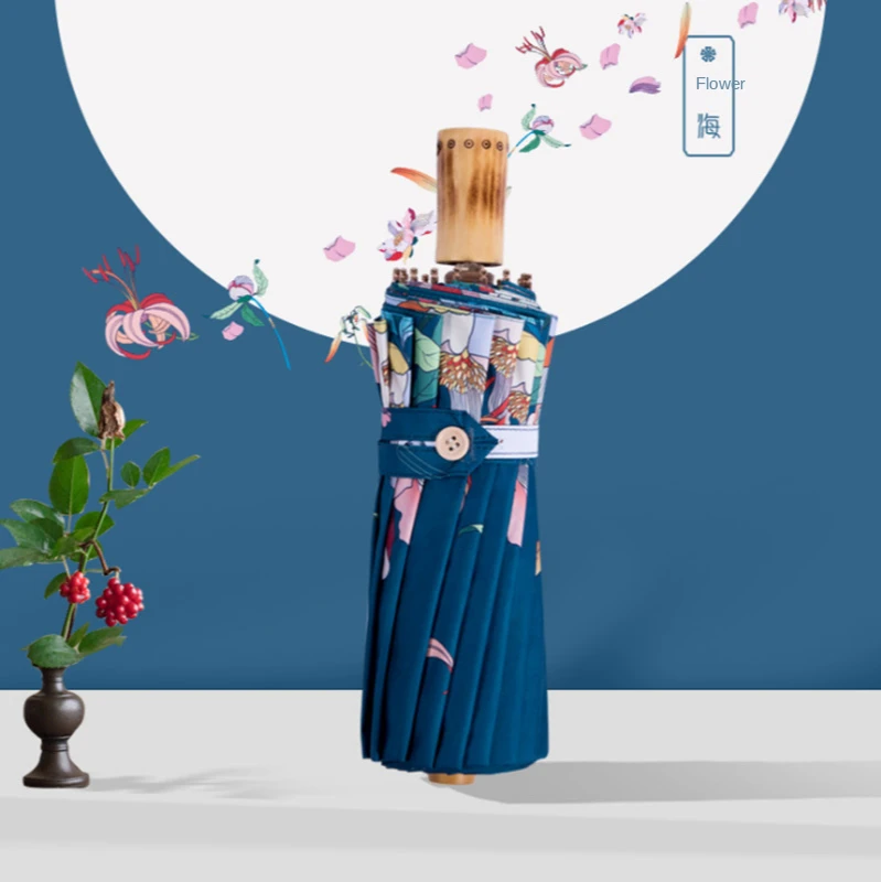 

Новый Ретро Национальный Зонт от ветра и дождя, складной зонт с 16 косточками, Розовый Золотой клей, Зонт от ультрафиолетового дождя для деву...