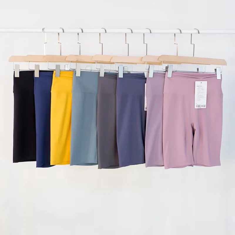 With Logo Women High Waist Naked Feel Gym Shorts With Pockets Quick Dry Push Up Running Fitness Workout Yoga Short Pants