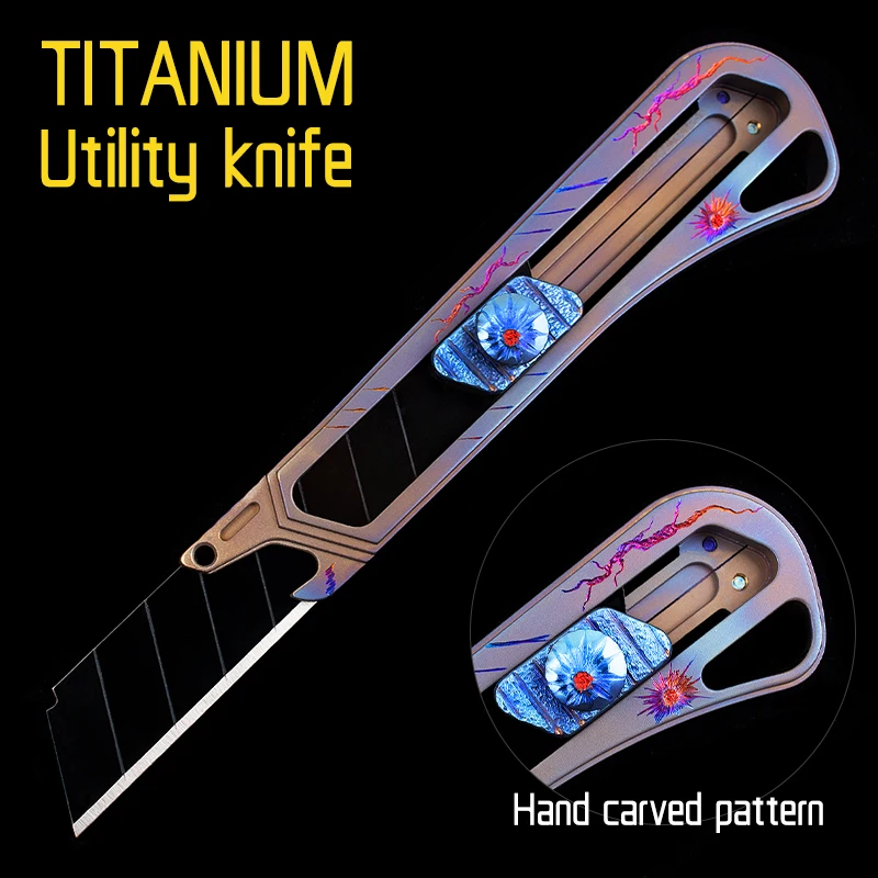 Utility Knife Titanium Telescopic Knife Blue Carving Craft Knife Exquisite Tool Knife Outdoor Portable Multifunctional Knife EDC