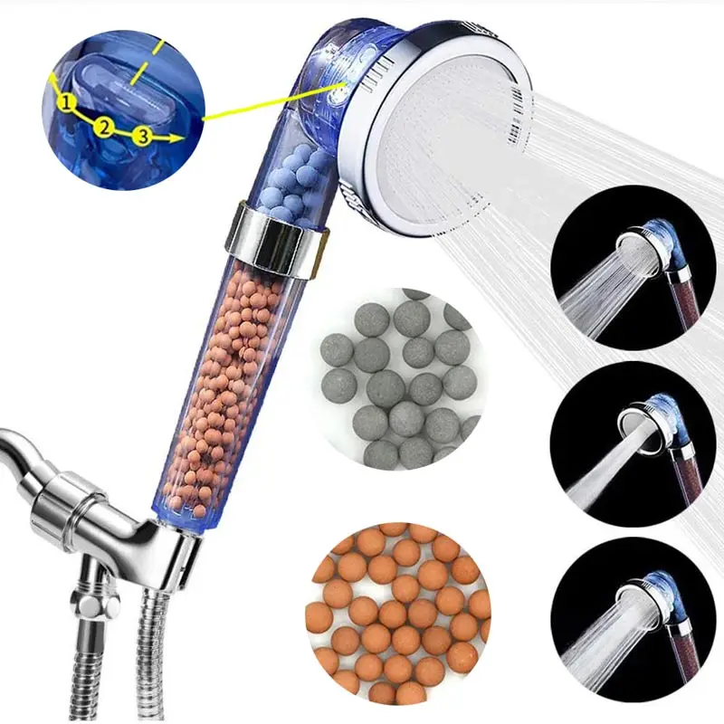 

3 Modes Shower Head Adjustable High Pressure Water Saving Shower Premium Bathroom Water Filter With Anion Ball Shower Nozzle