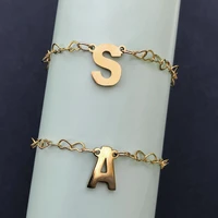26 alphabet initial letter bracelets for women adjustable heart chains name bracelet bangles simple vintage jewelry wholesale