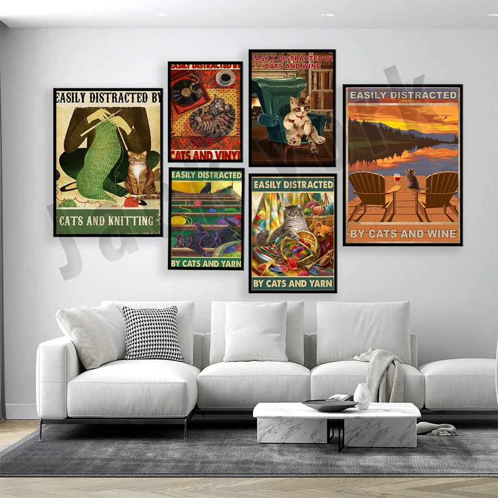 Легко отвлекается котами и вином легко вязанием смешное питьевое кошка играет