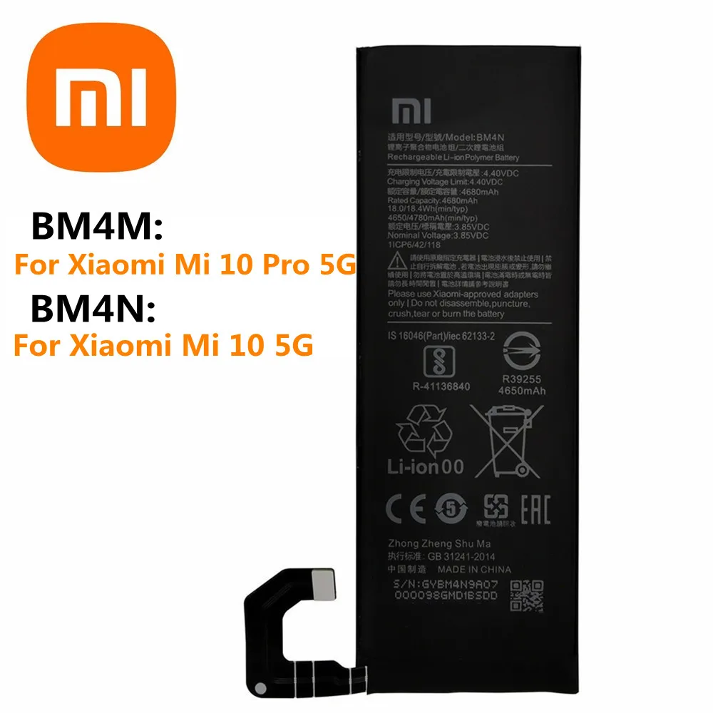 

Xiao mi Original Battery For Xiaomi Mi 10 / Mi 10 Pro 5G Mi10 Pro 5G Version BM4M BM4N Phone Replacement Batteries
