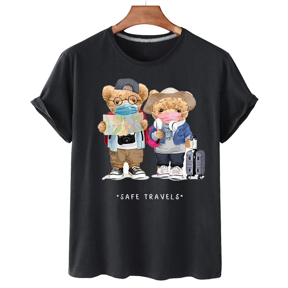 

100% Cotton Tourist Bear T-shirt Women's Summer Short Sleeve T-shirt 2022 Women's Fashion Shirt Unisex O-Neck T-shirt S-4XL