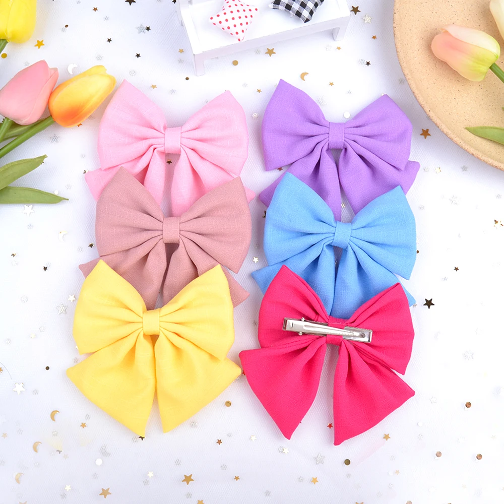 

2PCS/LOT 4.3Inch Solid Grosgrain Ribbon Hair Bows Boutique Hair Clip For Girls Hairgrips New Headwear Kids Hair Accessories Gift