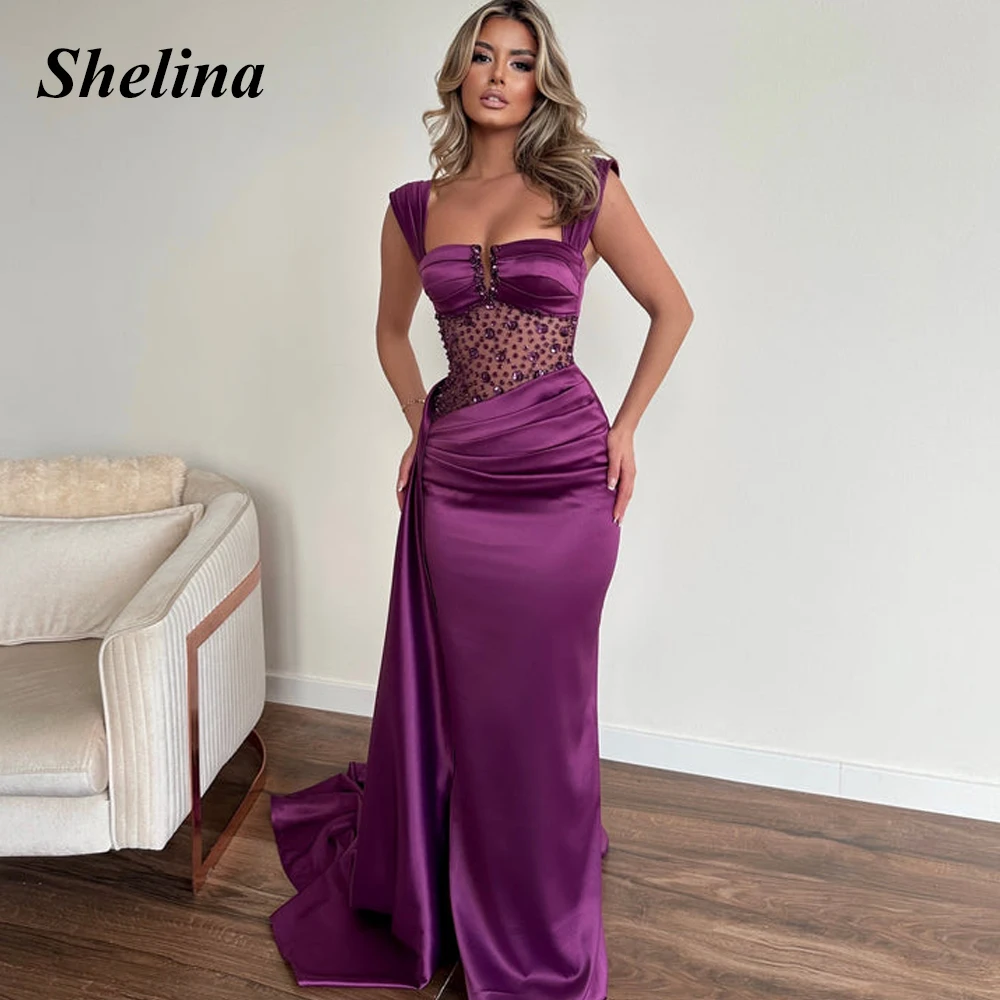 

Shelina Fancy Trumpet Prom Dress Pleat Crystal Sweetheart Sleeveless Sweep Train Formal Party Gown Vestido De Noche Personalised