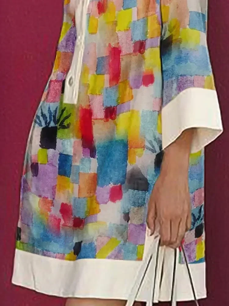 Стильное женское платье Missuoo с цветным принтом воротником лацканами и длинным