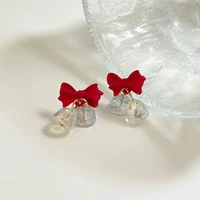 modern jewlery s925 needle red bowknot earrings spring trend sweet korean temperament glass beads drop earrings for girl gifts