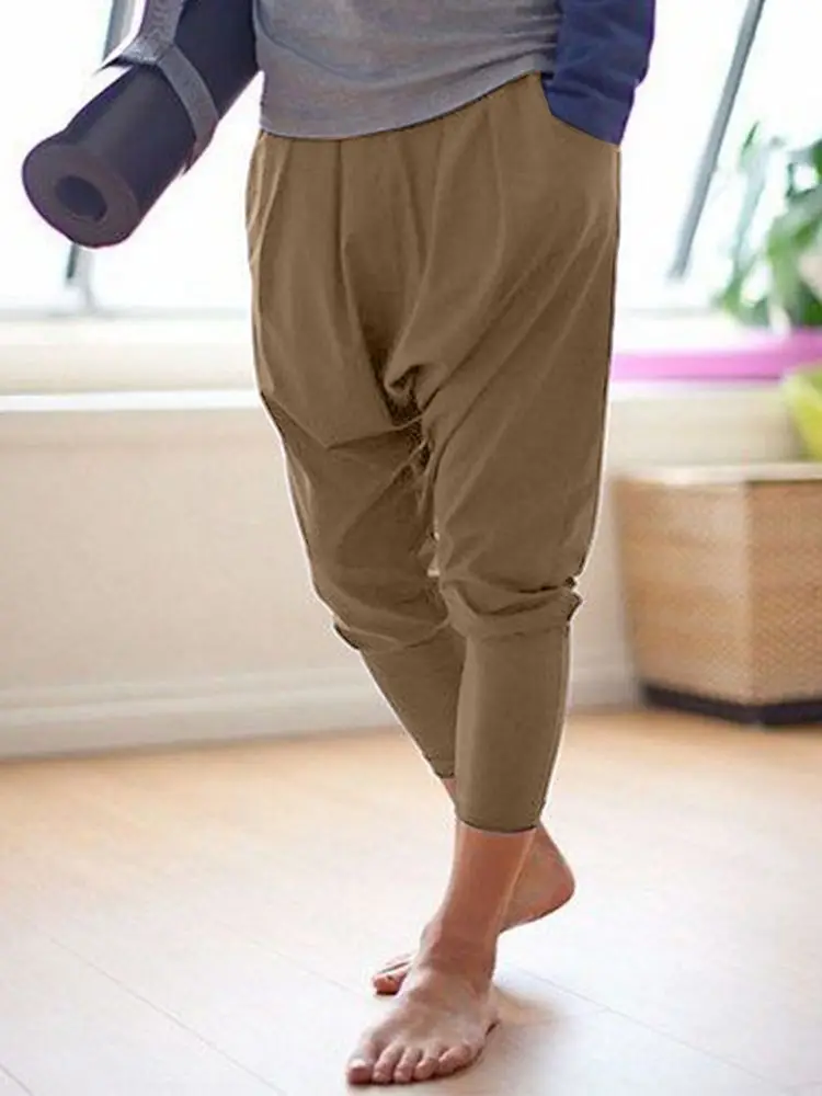 

ZANZEA Women Fashion Long Pantalon Vintage Daily Soft Pants Harem Pant Solid Elastic Waist Casual Oversized 2023 Summer Trouser