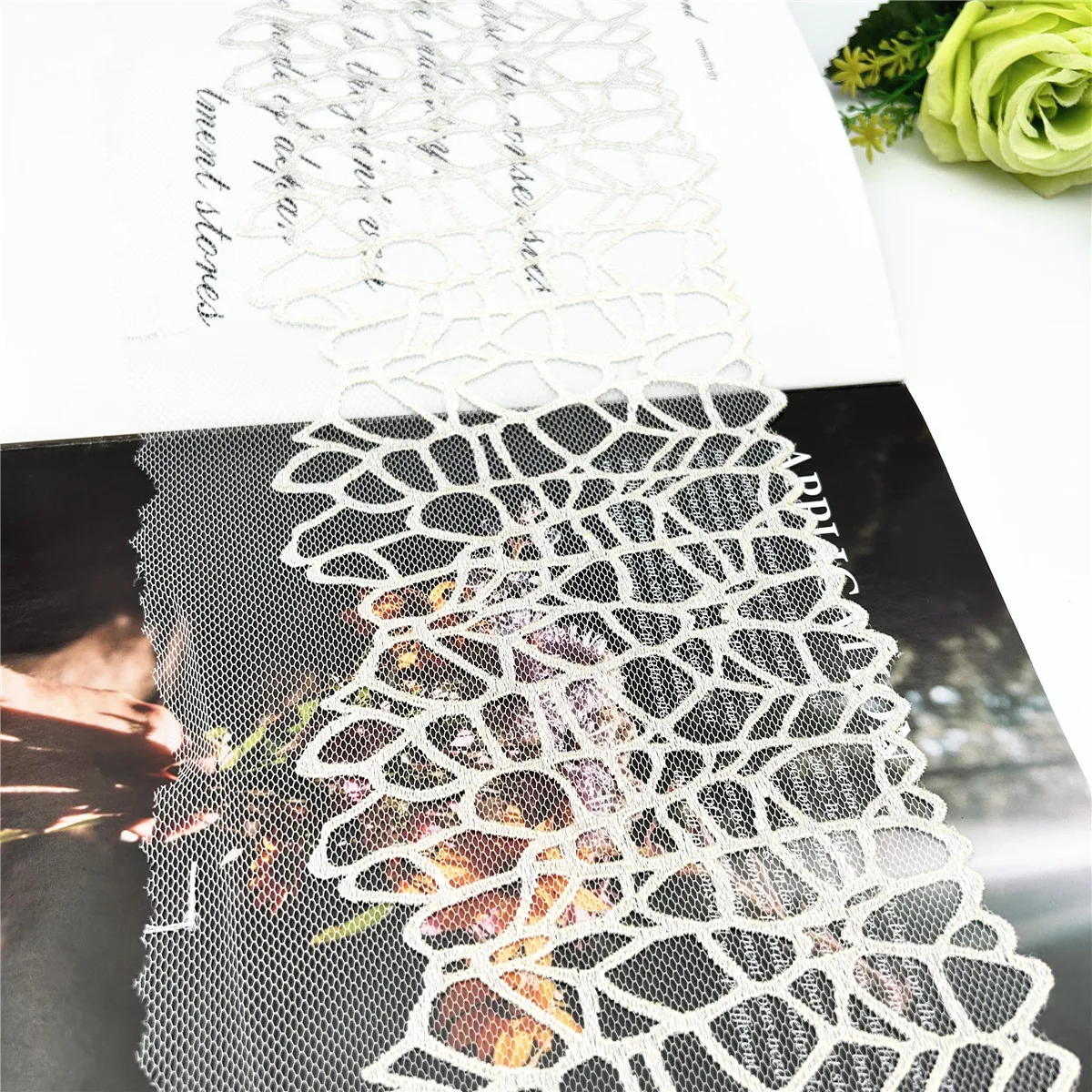 3 Ярд/партия Ширина 17 см белая кружевная отделка с мерцающей вышивкой из фольги