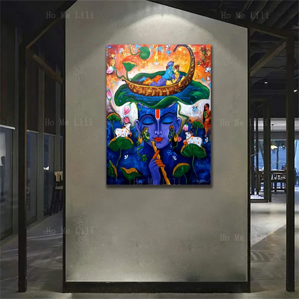 Снятие любви и выражение Маски Кришна Листья лотоса цветы выставляются цветущие