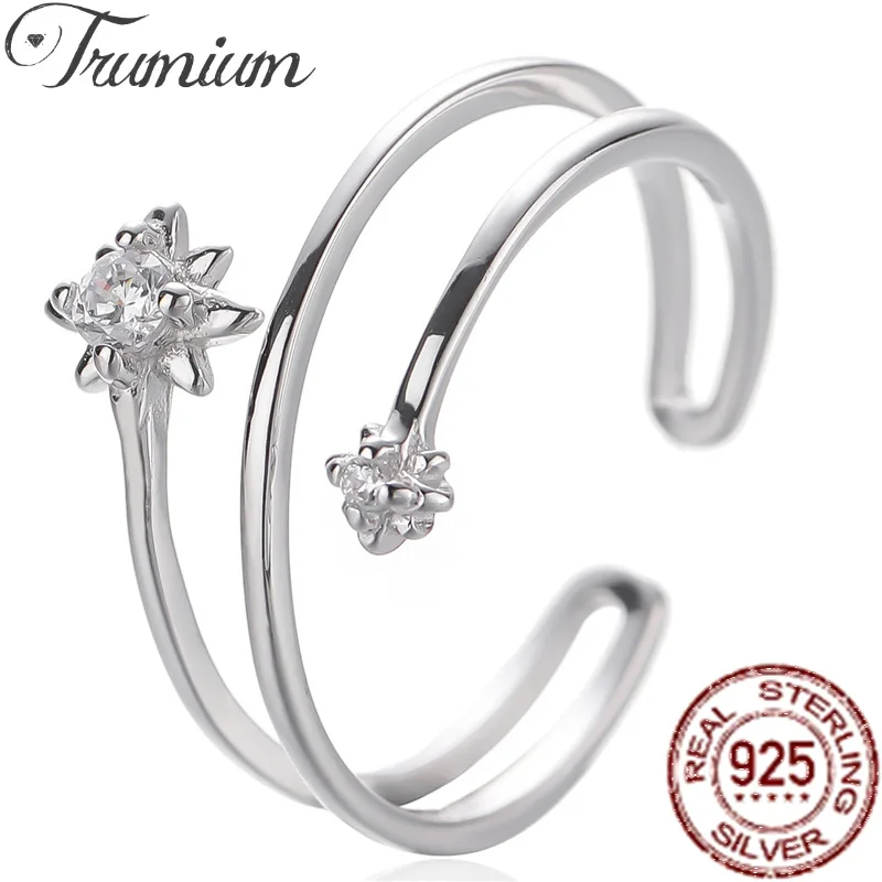 

Trumium Real 925 Sterling Silver Open Ring Splendid Rings for Women Unique Hexagram Six-pointed Star Ring Adjustable Anillo