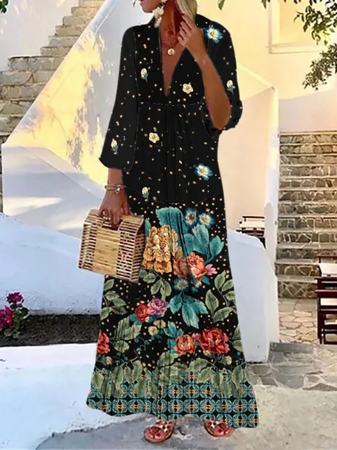 Loose Casual Women Summer V Neck Dress 