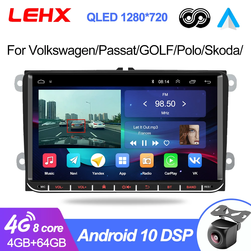 Автомагнитола LEHX мультимедийный плеер на Android 10 с dvd для Volkswagen VW Passat B6 B7 CC Tiguan Touran