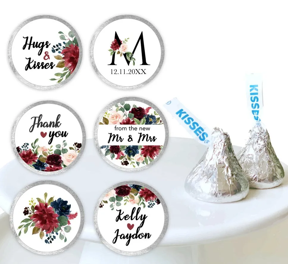 200 наклейки Hershey's Kiss-Бордовая тема персональные свадебные сувениры свадебный