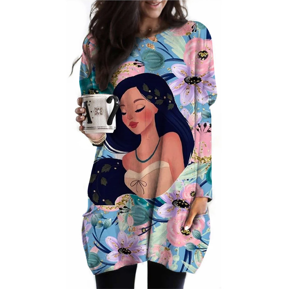 Женская футболка с длинным рукавом осенне-зимний топ одежда принтом Принцессы