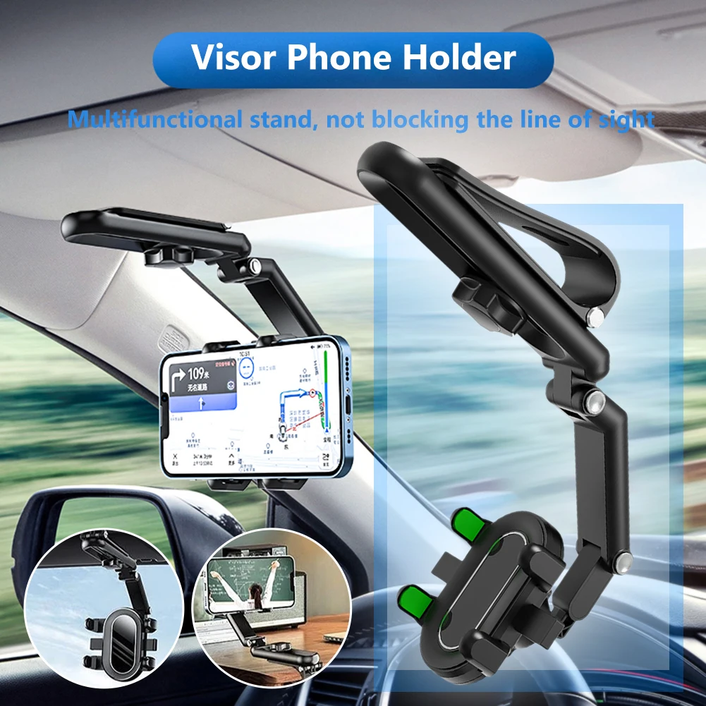

Universal Car Phone Holder Sun Visor Phone Bracket Mount 1080° Adjustable Phone Support for iPhone 14 13 Huawei Samsung Xiaomi