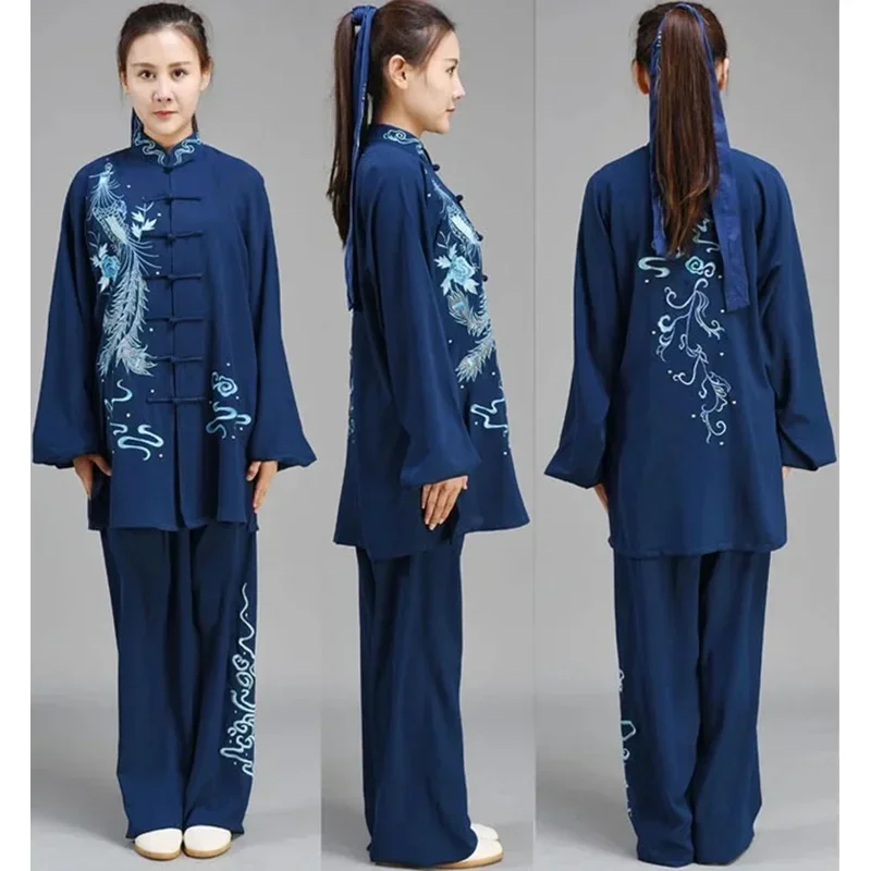 Женская и мужская униформа Тай Чи с вышивкой Дракона Феникса Кунг-Фу одежда