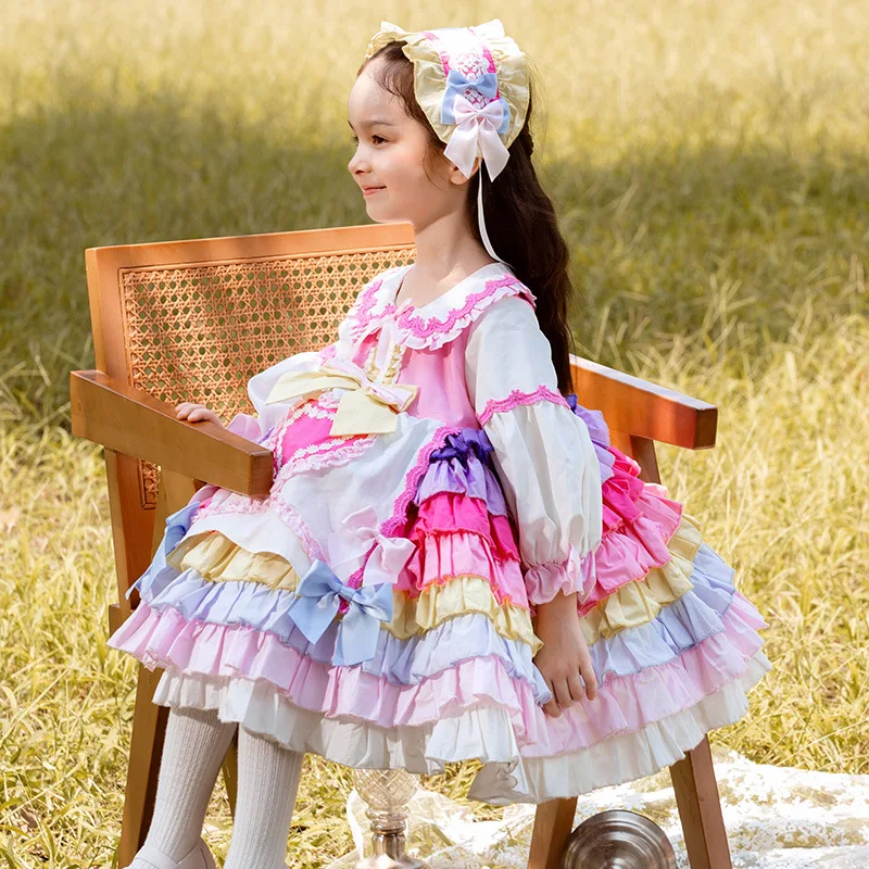 Купи Autumn New Spanish Lolita Girls Princess Party Dress Sweet Cute Dresses For Girl Children's colorful dress Kids Dress за 2,051 рублей в магазине AliExpress