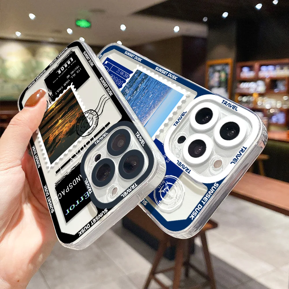 Landscape Stamp Label Phone Case For iPhone 13 11 14 Pro Max Cases iPhone 12 Mini 7 8 Plus XSMax XR SE 2022 2020 Soft Back Cover