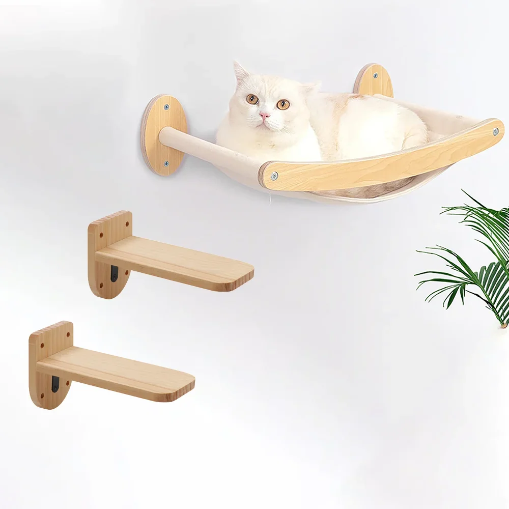 

Shelves Sleeping Jumping Hammock Kitty for And Platform Wall Furniture And Wooden Bed 3 Climbing Pieces Mounted Pet Cat